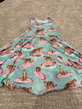 Posh Peanut Turquoise Tank Dress with Pink Animal Surfboard Print